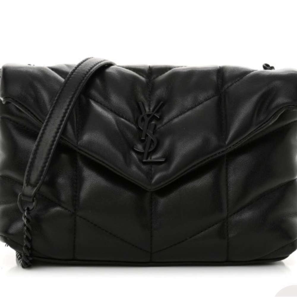 NWT YSL SAINT LAURENT Lambskin Quilted Toy Loulou Puffer Monogram Monochrome